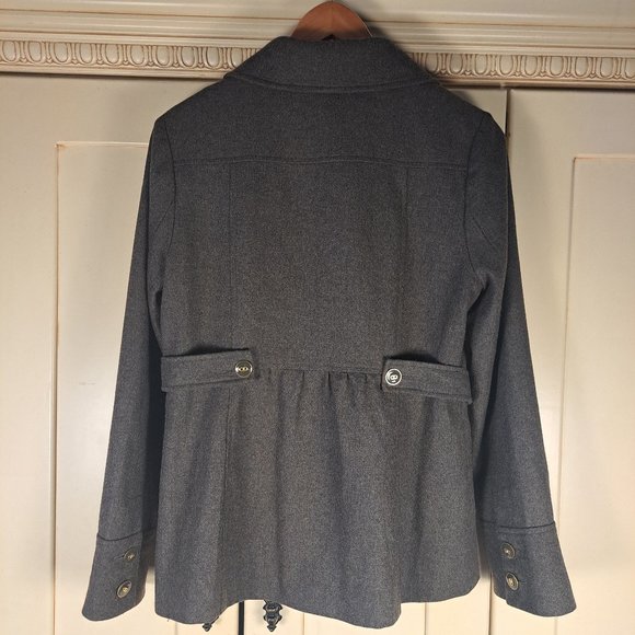 Tabitha Anthropologie Women's Olive Green Ruffle Military Wool Blend Coat Sz 10 - Picture 8 of 10